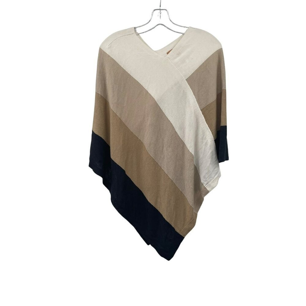 Ellen Tracy Womens Poncho Sweater Wool Blend Pullover Striped Size Small